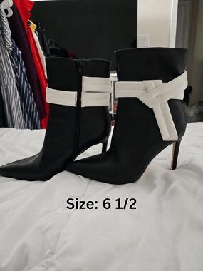 New York & Company Black Ankle Boots with White Wrap Strap